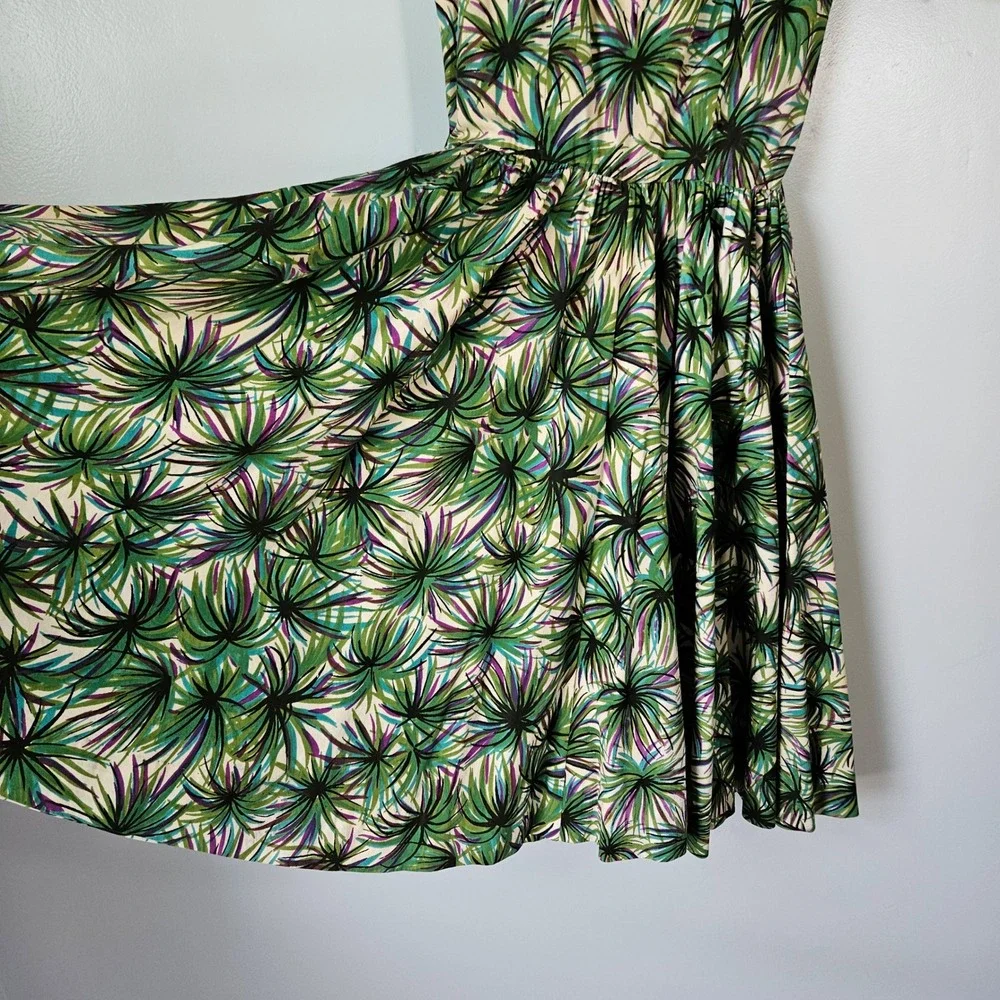 Anne Fogarty Vtg 50s 60s Tropical Palm Leaf Hawaiian Fit Flare Dress Green XS - Picture 5 of 8